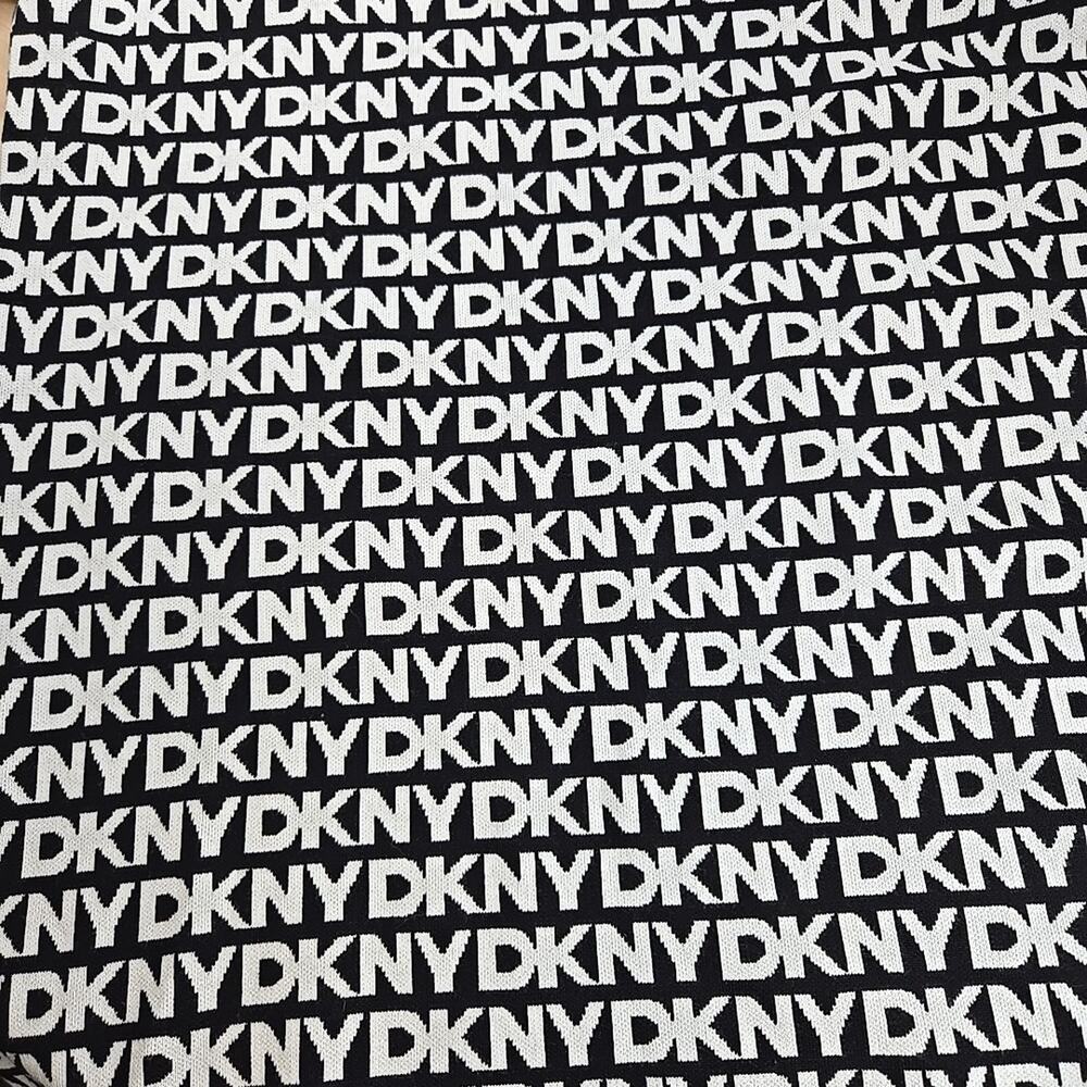 DKNY BLACK/IVORY V-NECK LOGO SWEATER MINI DRESS SIZE 2XL Pockets - Picture 10 of 11